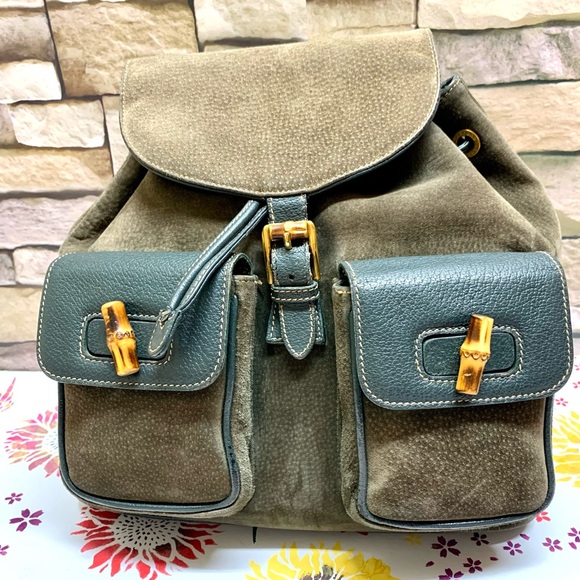 ❤️ Gucci Vintage Bamboo Suede Backpack